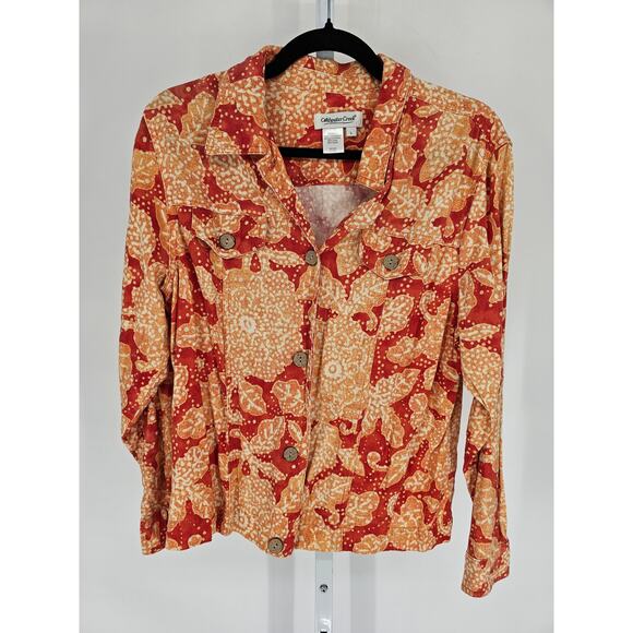 Coldwater Creek Womens Sz L Linen Blend Button Up Jacket Lightweight Floral - Picture 1 of 4
